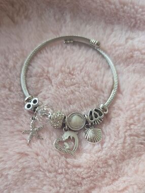 Silver Sea Charm Bracelet with Crystal and Shell Charms